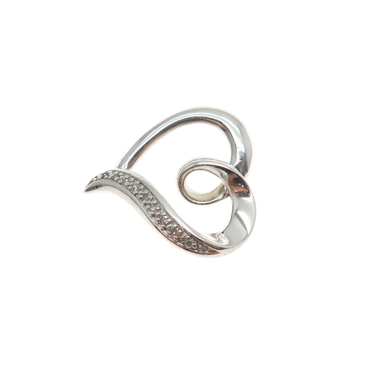 925 Sterling Silver Real Round-Cut Diamond Heart Mini Slide Charm Pendant