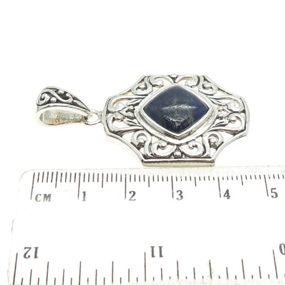 NK SILVER 925 Sterling Silver Vintage Real Sodalite Ornate Pendant
