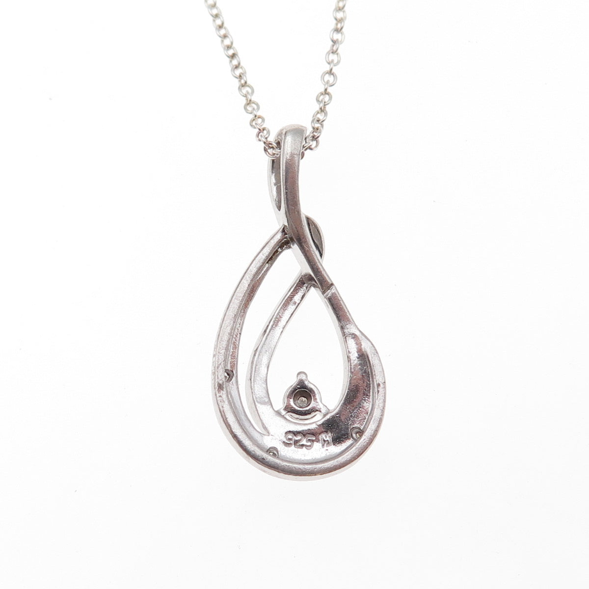 925 Sterling Silver Real Round-Cut Diamond Teardrop Cable Chain Necklace 18"