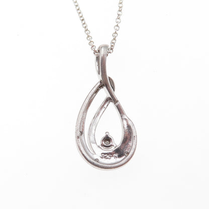 925 Sterling Silver Real Round-Cut Diamond Teardrop Cable Chain Necklace 18"