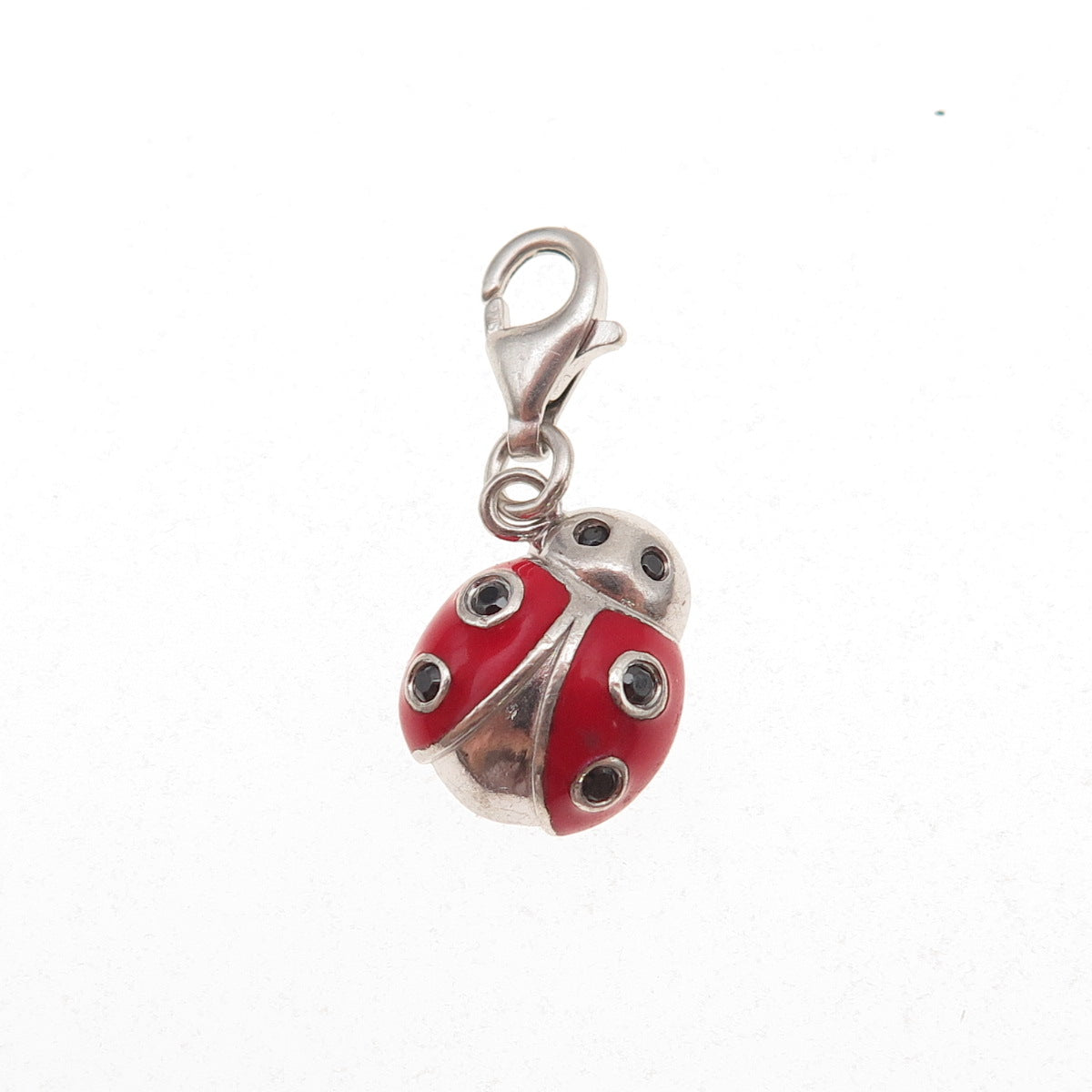 Agatha Paris 925 Sterling Enamel Black Spinel Ladybug Lobster Lock Charm Pendant