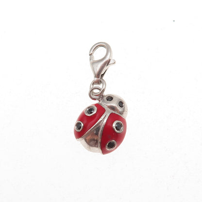 Agatha Paris 925 Sterling Enamel Black Spinel Ladybug Lobster Lock Charm Pendant