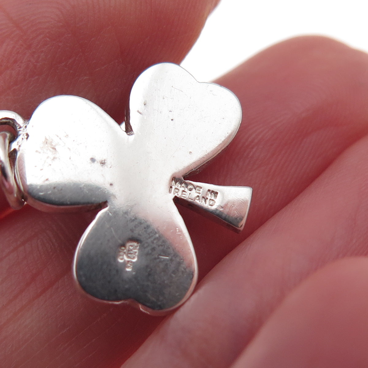 Solvar 925 Sterling Silver Vintage Ireland Real Connemara Marble Clover Pendant