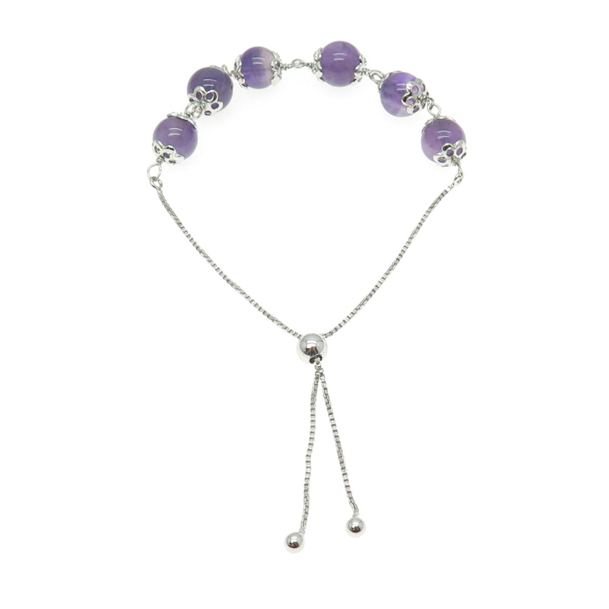 925 Sterling Silver Real Amethyst Gemstone Box Link Anklet 9.5"