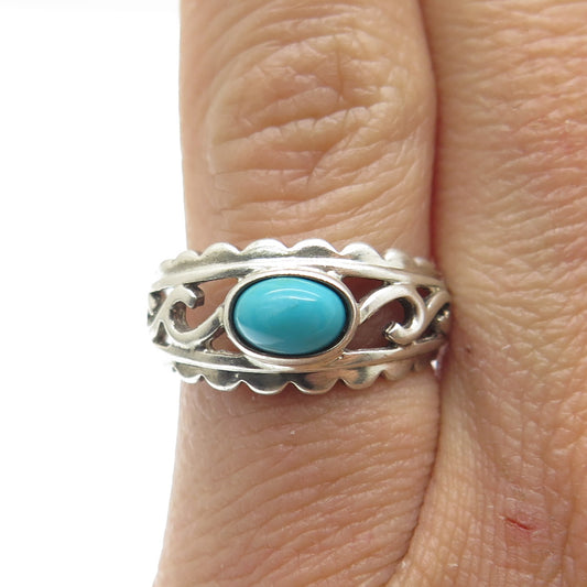 AVON 925 Sterling Silver Vintage Real Turquoise Ornate Ring Size 5.5