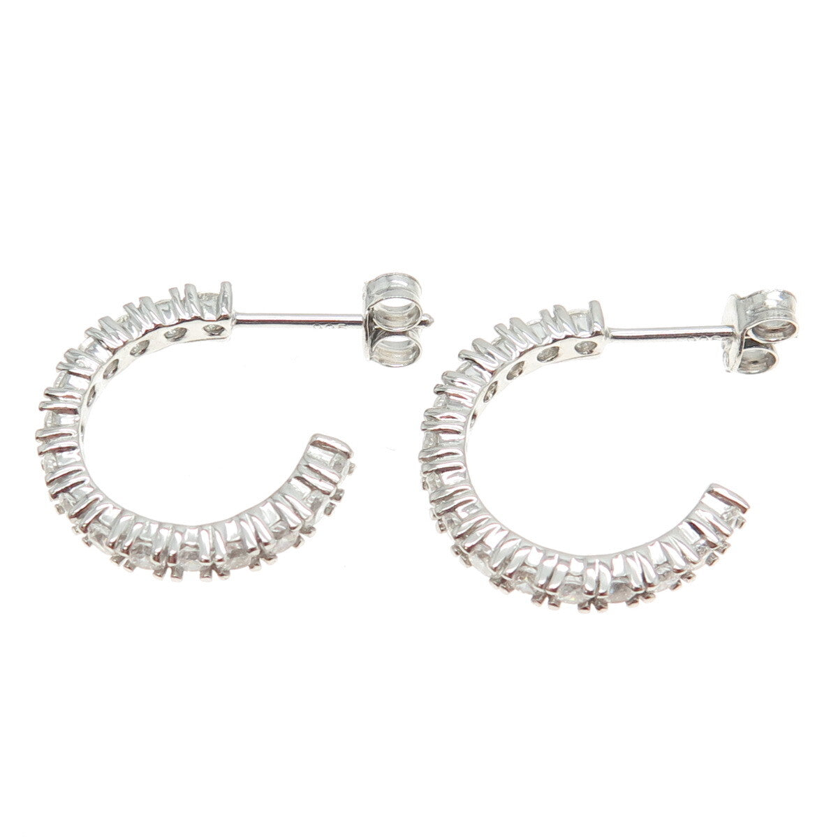 925 Sterling Silver Round-Cut Shaped C Z Half Hoop Earrings