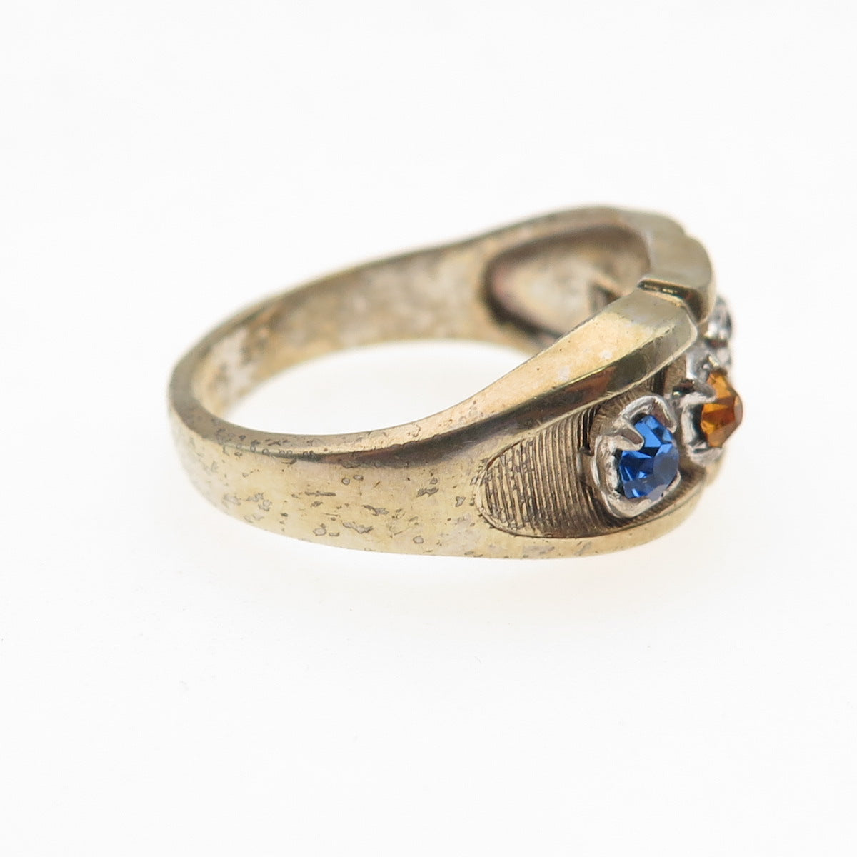 Vargas Sterling Silver Gold Plated Antique Art Deco Rhinestone Ring Size 8.25