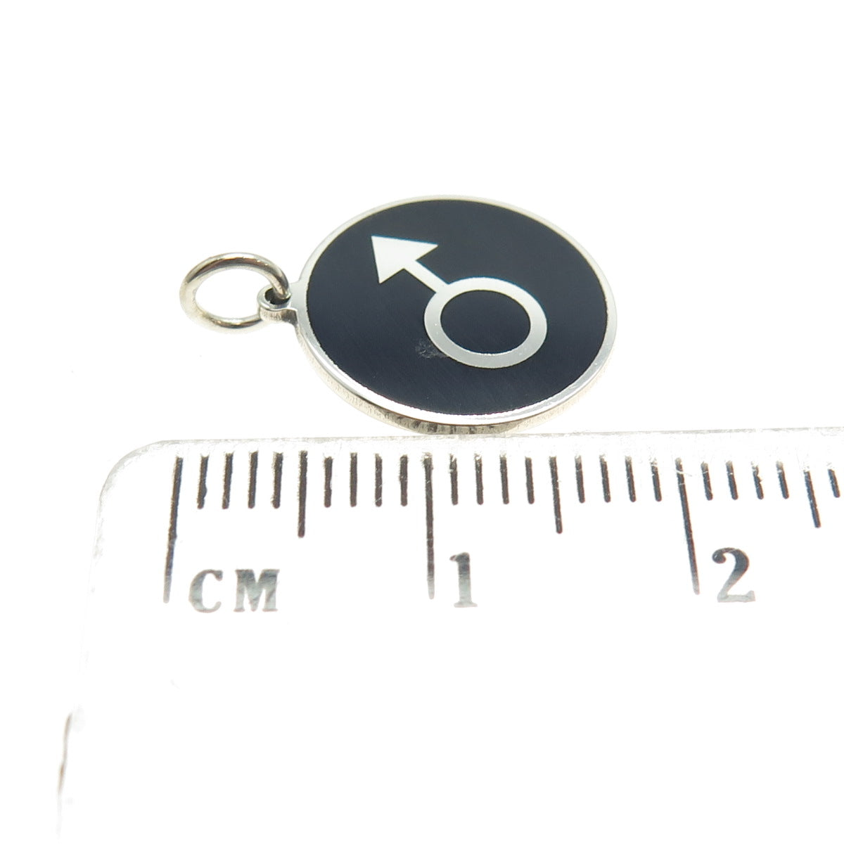 925 Sterling Silver Black Enamel Female Symbol Minimalist Round Tag Pendant