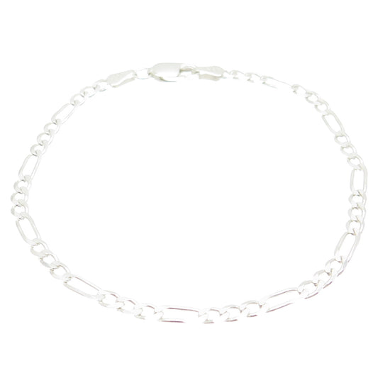925 Sterling Silver Italy Diamond-Cut Figaro Link Bracelet 7"