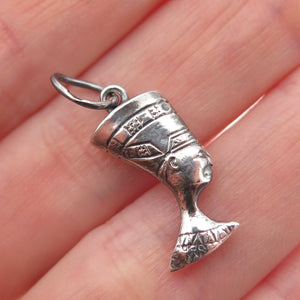 925 Sterling Silver Vintage Egyptian Nefertiti Oxidized Mini Charm Pendant