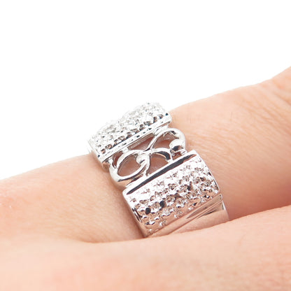 925 Sterling Silver Real Diamond Accent Ornate Ring Size 8.25