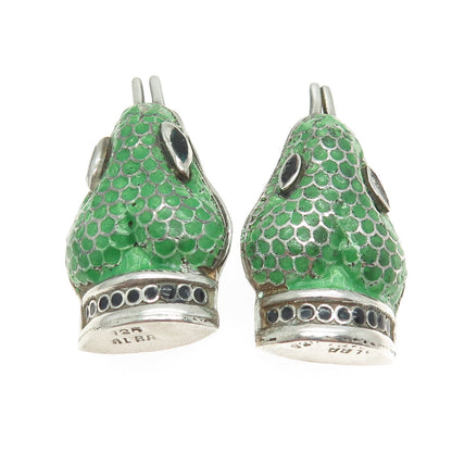 JAIME QUIROZ ALBA 925 Sterling Silver Vintage Mexico Enamel Snake Earrings