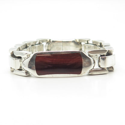 925 Sterling Silver Vintage Real Red Tiger Eye & Black Spinel Gem Bracelet 7.75"