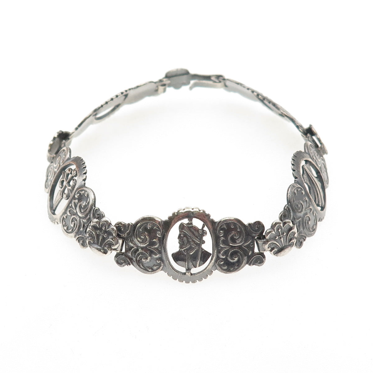 925 Sterling Silver Antique Art Deco Warrior Oxidized Bracelet 7.75"