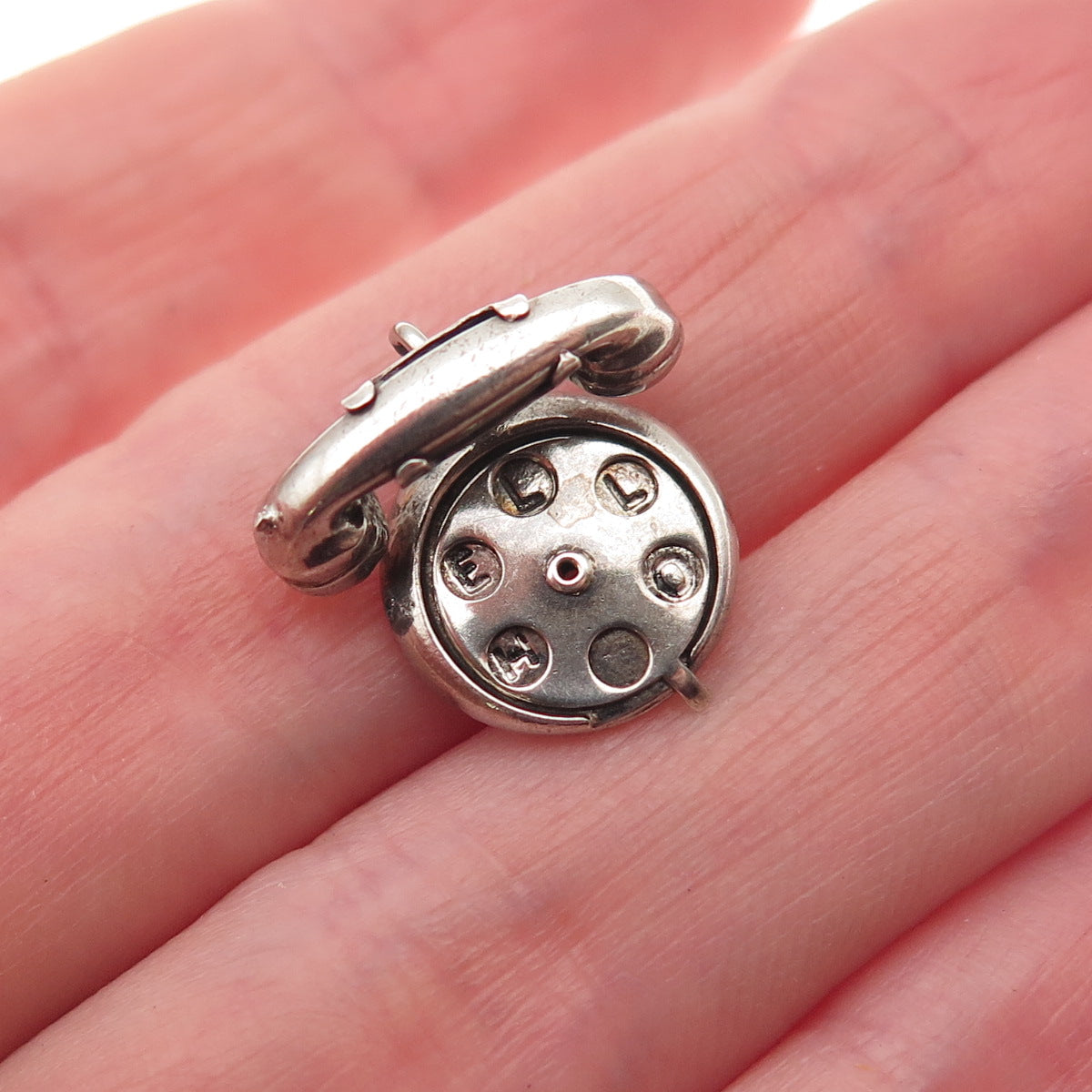 925 Sterling Silver Antique Art Deco Hello Rotary Phone 3D Mini Charm Pendant