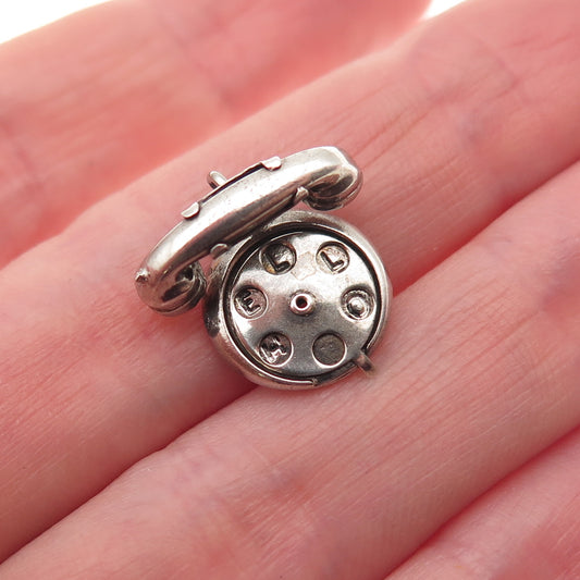 925 Sterling Silver Antique Art Deco Hello Rotary Phone 3D Mini Charm Pendant