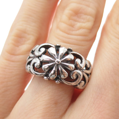 925 Sterling Silver Vintage Daisy Flower Oxidized Ring Size 6