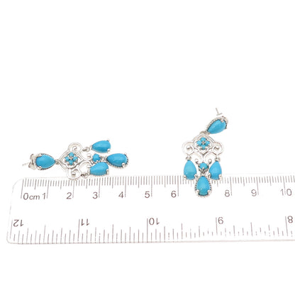 Chuck Clemency Sterling Silver Real Sleeping Beauty Turquoise Dangle Earrings