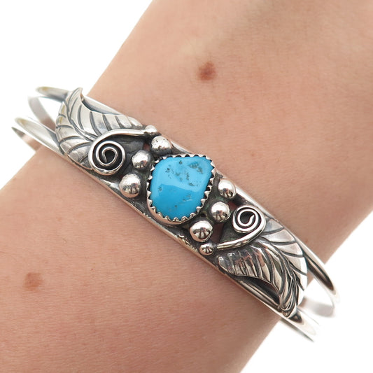 Old Pawn Sterling Silver Vintage Turquoise Floral Adjustable Tribal Bracelet 6"
