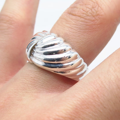 925 Sterling Silver Vintage Ribbed Ring Size 7.5