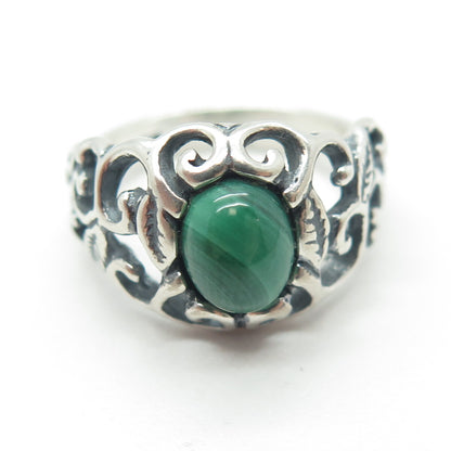 SHUBE 925 Sterling Silver Vintage Real Malachite Gem Leaf Swirl Ring Size 6.25