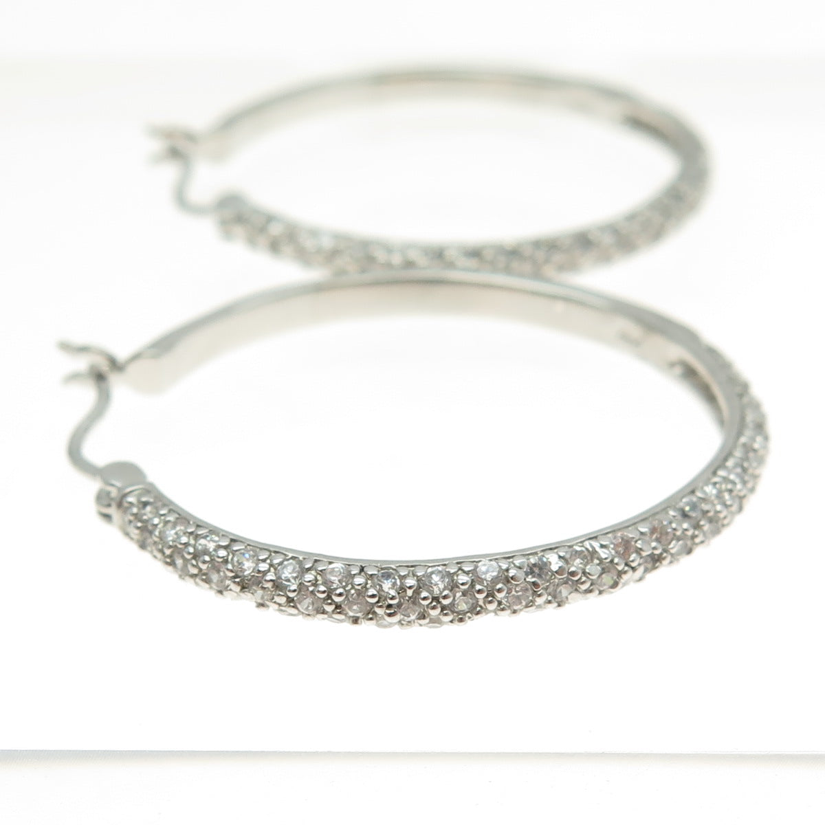 925 Sterling Silver Round-Cut C Z Hoop Earrings