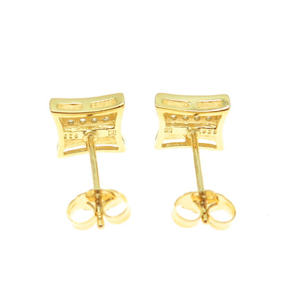 925 Sterling Silver Gold Plated Round-Cut C Z Princess Square Earrings