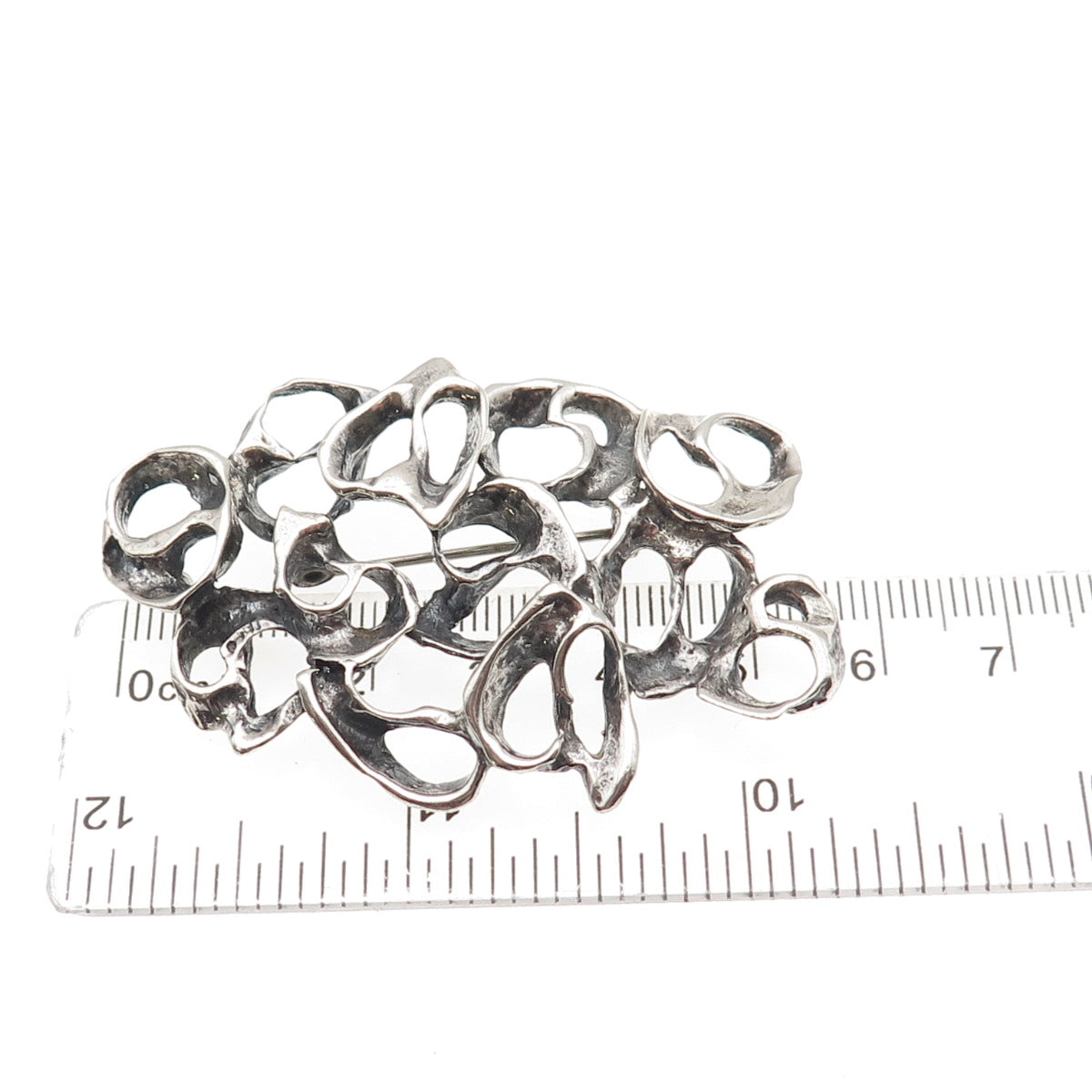 925 Sterling Silver Vintage Modernist Oxidized Pin Brooch / Pendant