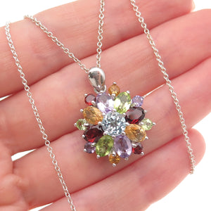 925 Sterling Silver Vintage Topaz Amethyst Garnet Peridot Citrine Necklace 18"