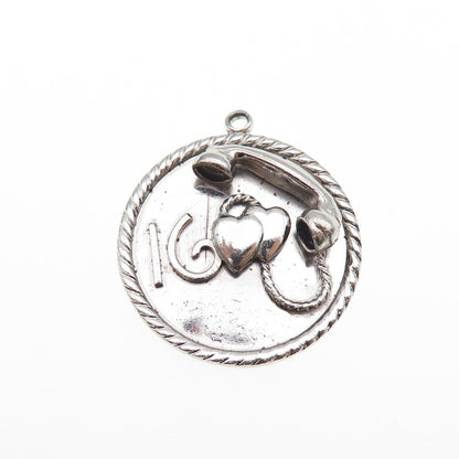 925 Sterling Silver Vintage Sweet 16 Couple Heart Retro Phone Charm Pendant
