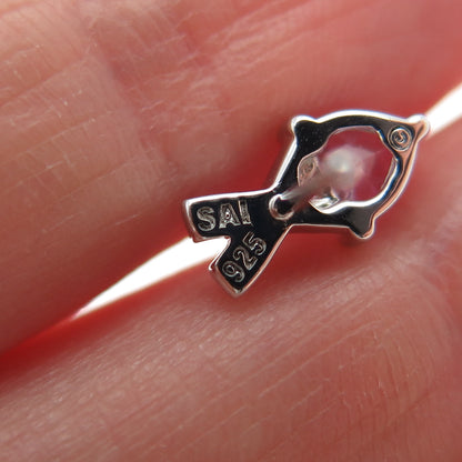 925 Sterling Silver Heart-Cut Pink & Round-Cut White C Z Earrings