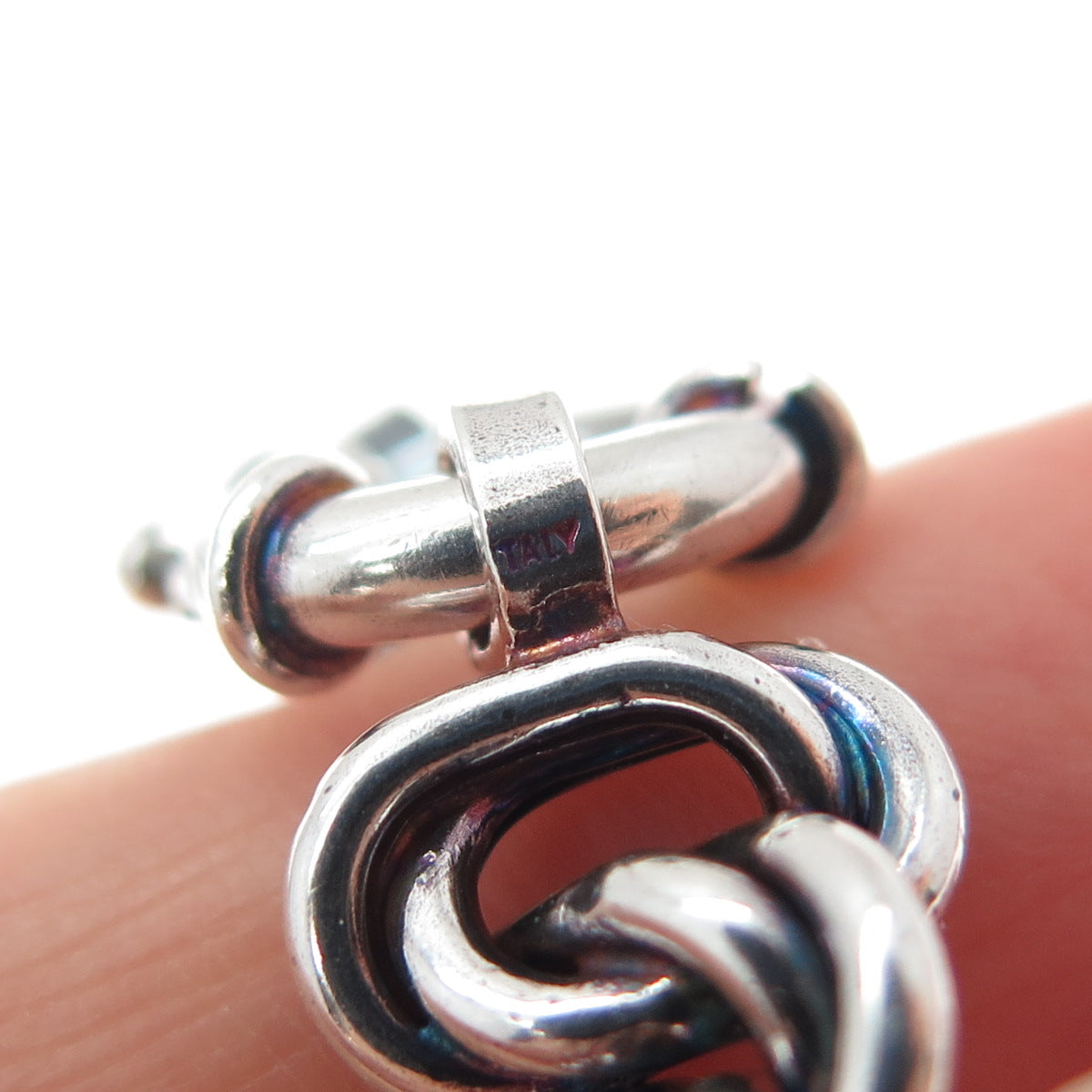 925 Sterling Silver Vintage Italy Triple Knot Link Oxidized Bracelet 7"