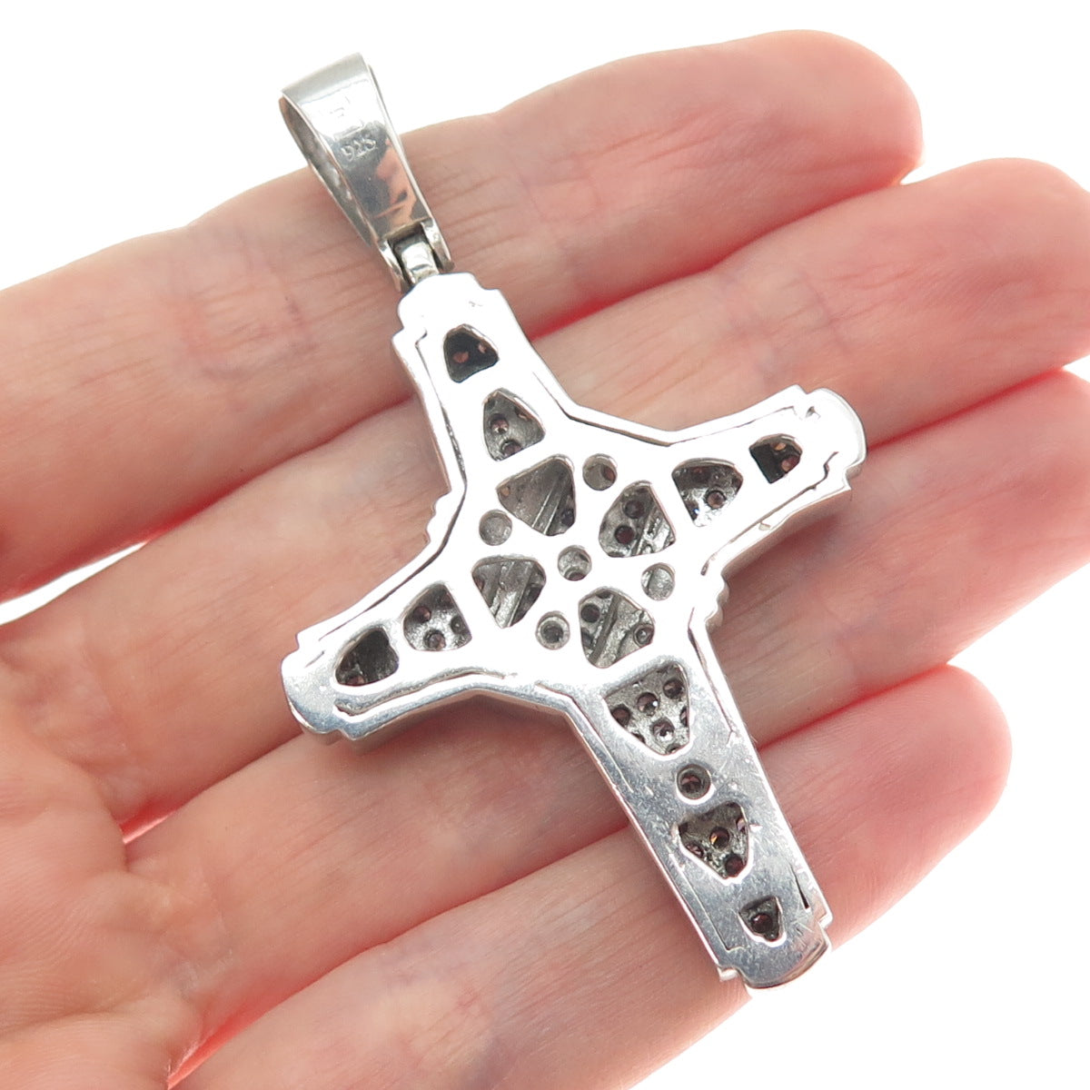 925 Sterling Silver Round-Cut C Z Cross Charm Pendant