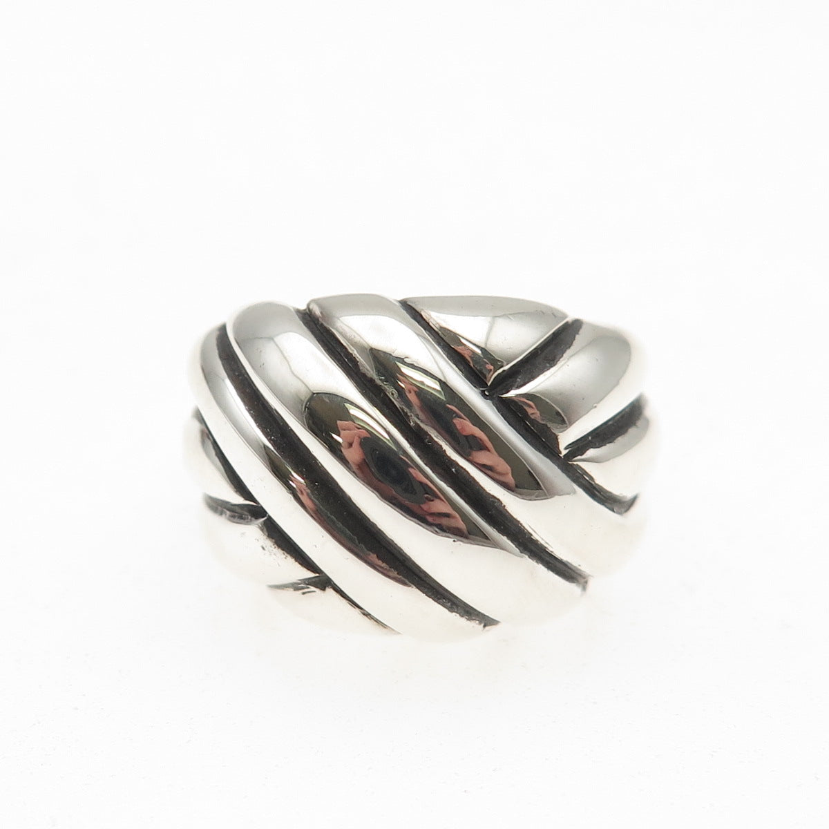 925 Sterling Silver Vintage Modernist Crisscross Oxidized Ring Size 7