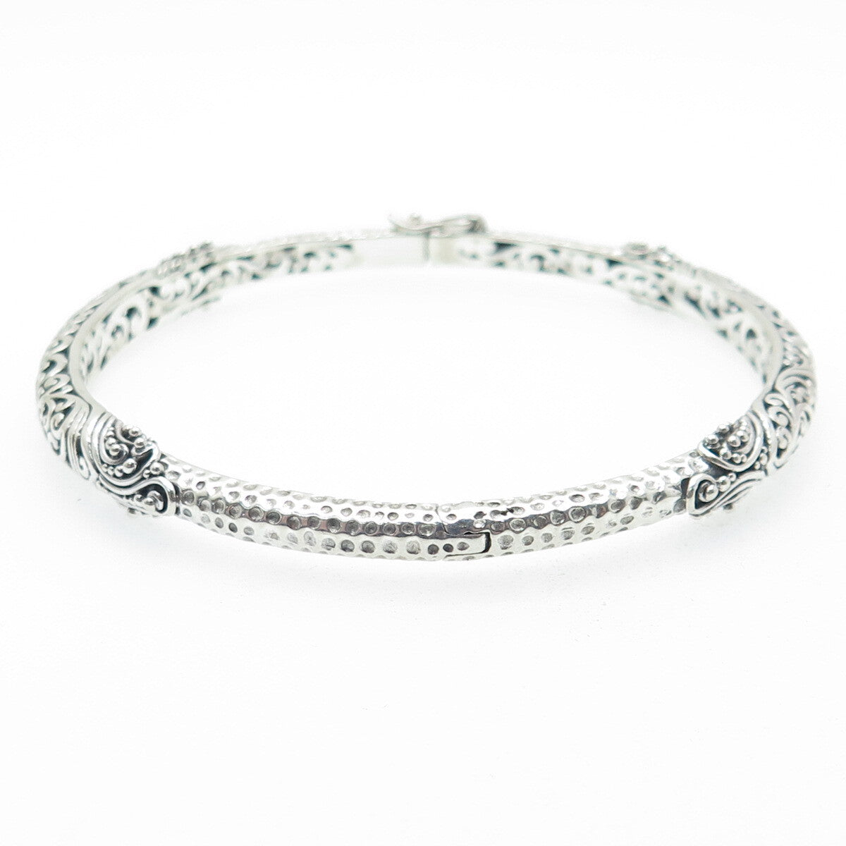 SARDA 925 Sterling Silver Vintage Ornate Hinged Bangle Bracelet 8"
