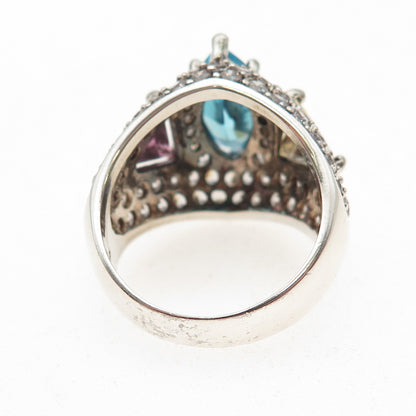 925 Sterling Silver Multi-Color C Z Sparkle Ring Size 8