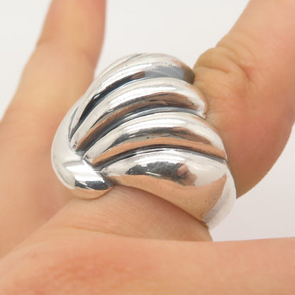 925 Sterling Silver Vintage Ribbed Domed Ring Size 6.25