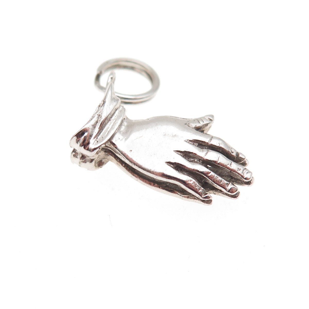 J.M. Fisher Sterling Silver Vintage Praying Hands Oxidized Mini Charm Pendant