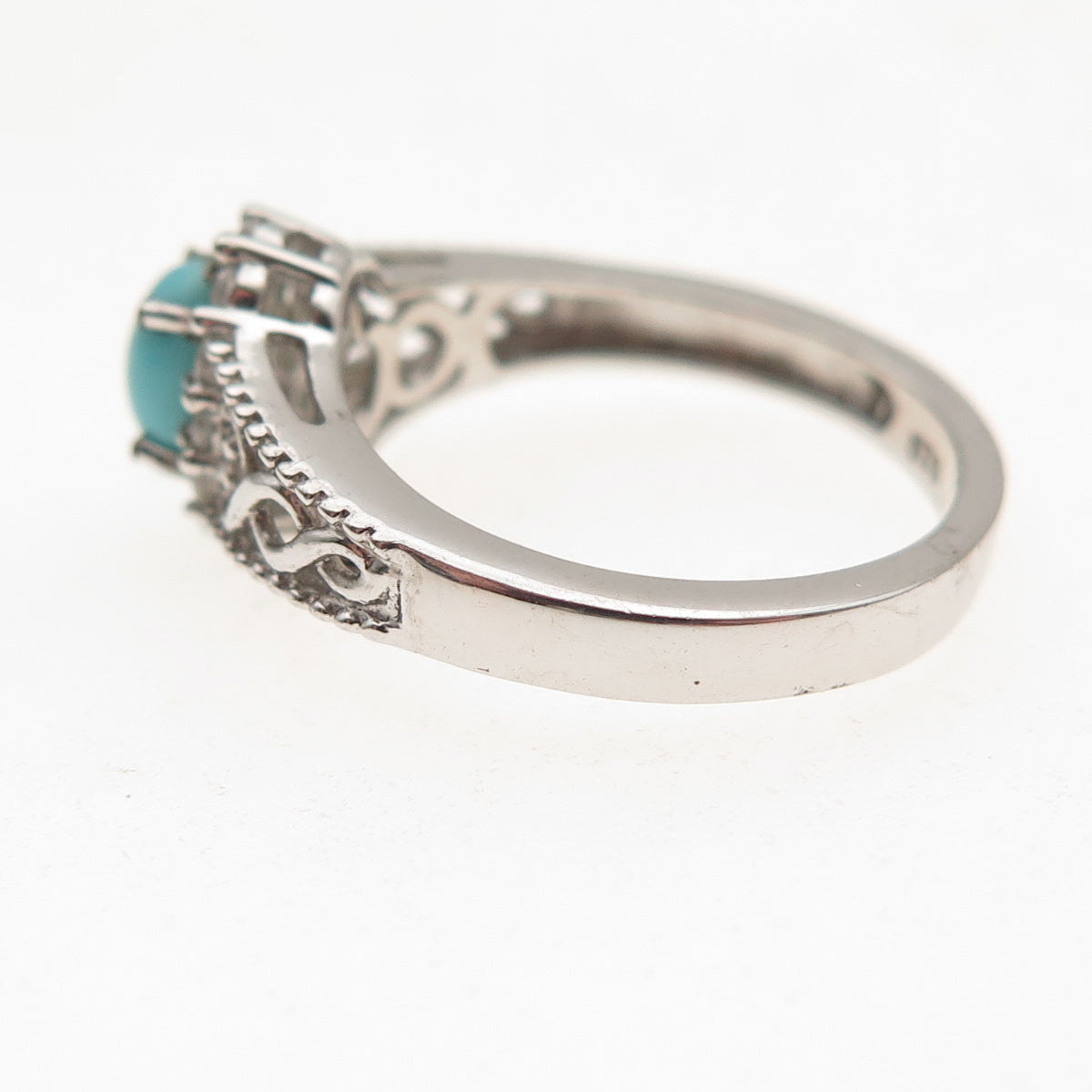 Chuck Clemency 925 Sterling Silver Real Turquoise & White Topaz Ring Size 5