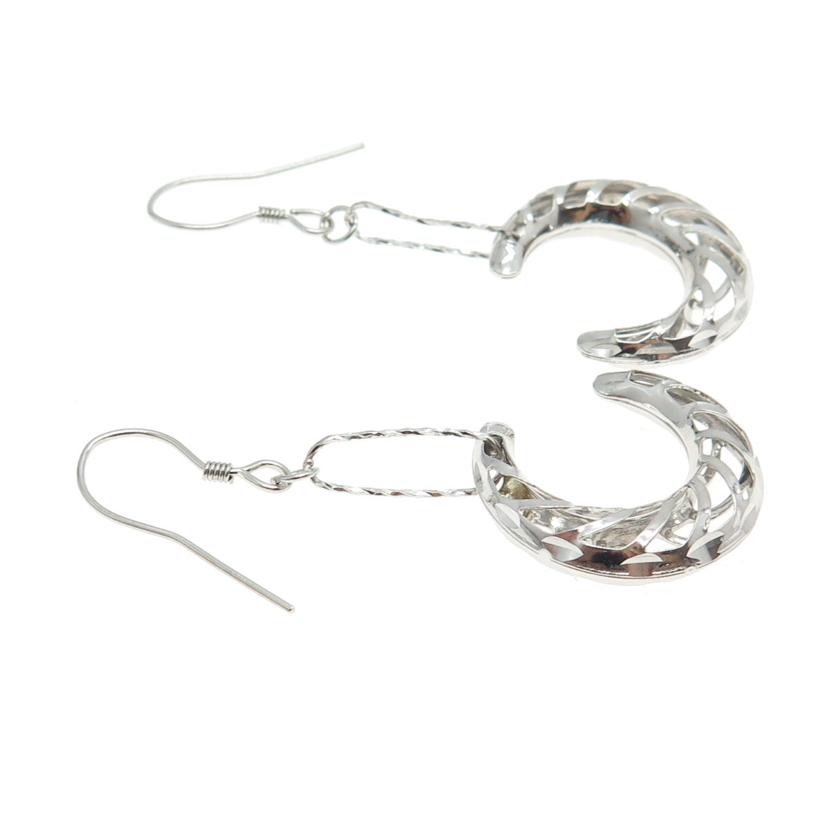 925 Sterling Silver Modernist Crescent Moon Drop Dangling Earrings