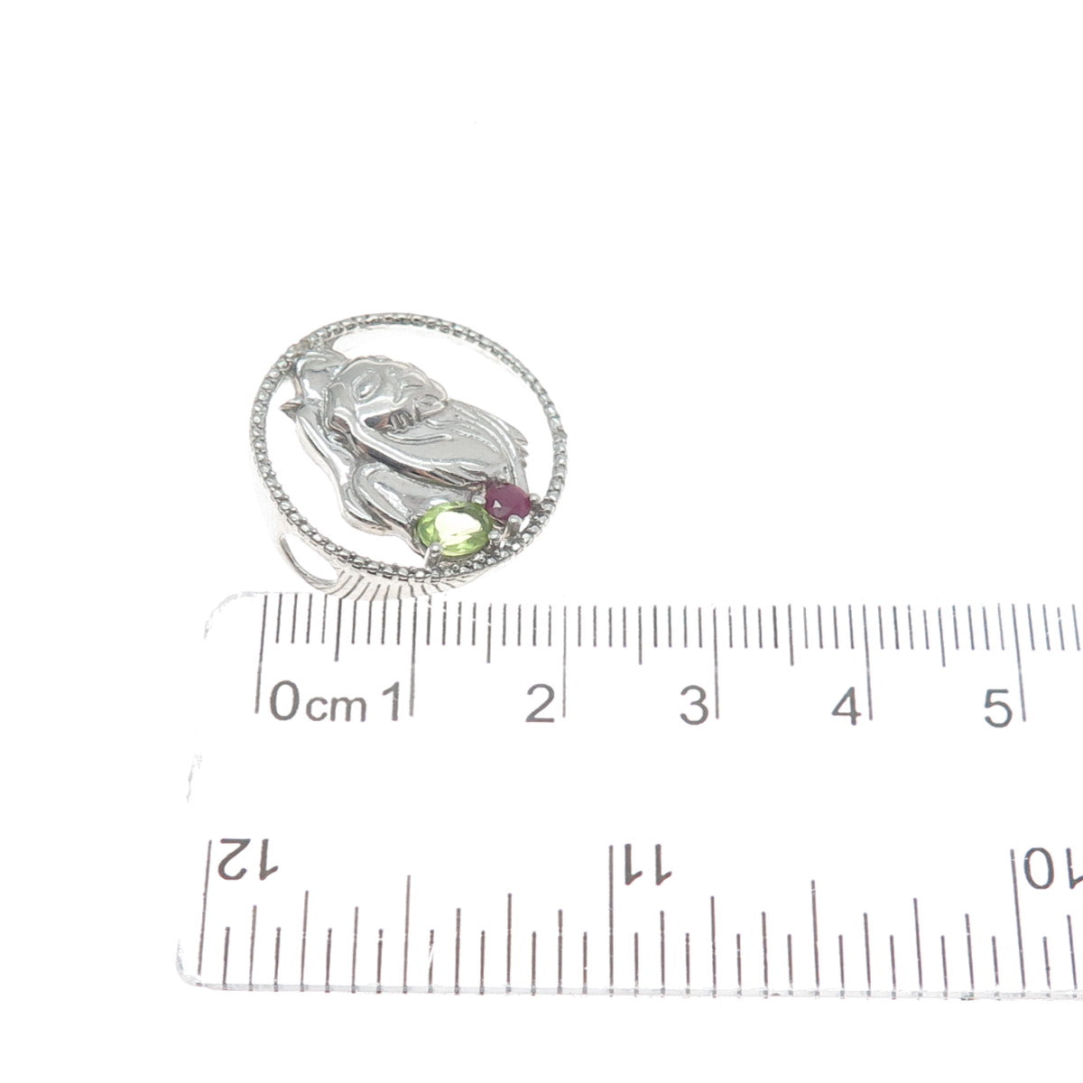 CHUCK CLEMENCY 925 Sterling Vintage Real Diamond Accent & Multi-Gem Lion Pendant