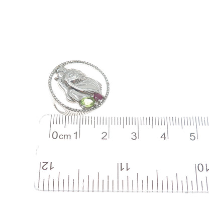 CHUCK CLEMENCY 925 Sterling Vintage Real Diamond Accent & Multi-Gem Lion Pendant