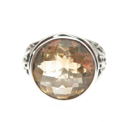 925 Sterling Silver Vintage Real Citrine Butterfly Oxidized Ring Size 6