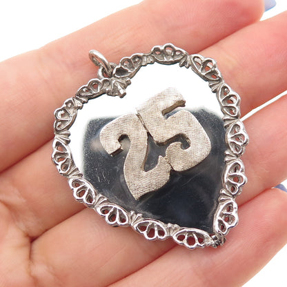 925 Sterling Silver Vintage 25th Anniversary Heart Charm Pendant
