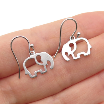 925 Sterling Silver Elephant Dangle Earrings