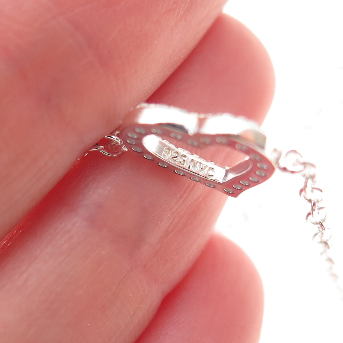 925 Sterling Silver Round-Cut C Z Heart Cable Link Bracelet 6.75"