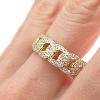 925 Sterling Silver Gold Plated Round-Cut C Z Curb Link Band Ring Size 13
