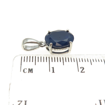 925 Sterling Silver Real Oval-Cut Sapphire Minimalist Charm Pendant