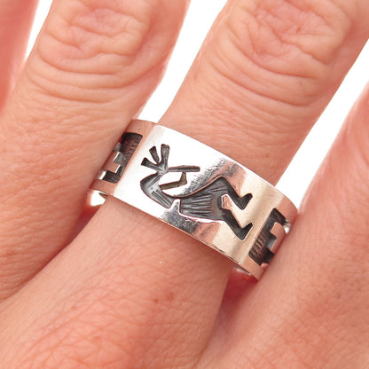 Gene Pooyouma Old Pawn 925 Sterling Silver Vintage Kokopelli Ring Size 11.75