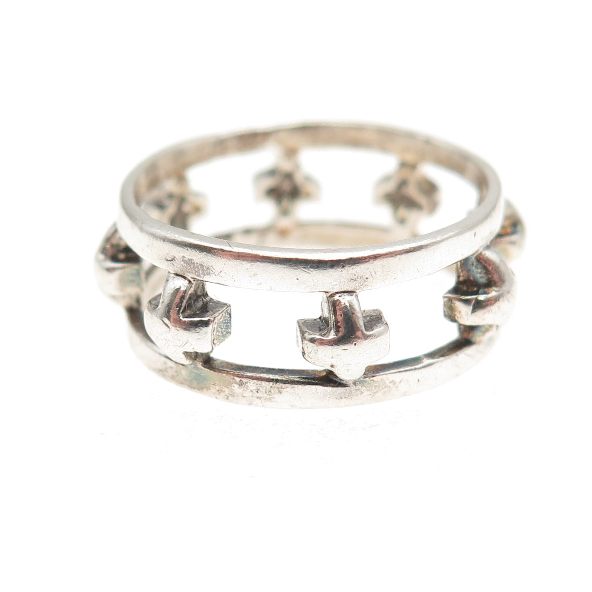 925 Sterling Silver Vintage Cross All Around Oxidized Ring Size 7.75